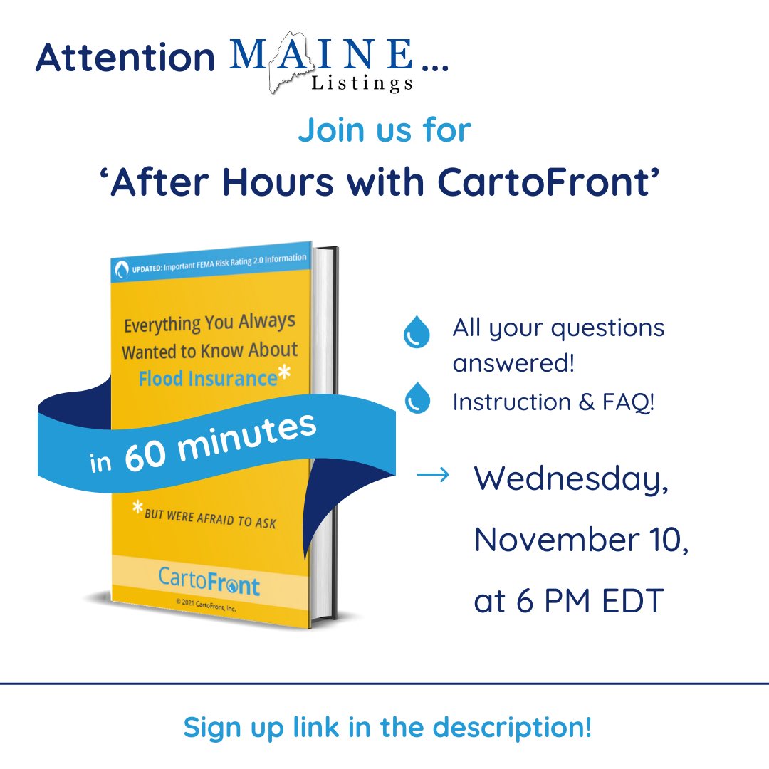Hey <a href="/mainelistings/">Maine Listings</a>! 

You asked, and we listened! We’ve added more training sessions with flexible times. Join us for ‘After Hours with CartoFront’! Our next session is Wednesday, November 10, at 6:00 PM EDT. Sign up at [bit.ly/CFMaineTrainin…]. 

•
•
•
#CartoFront