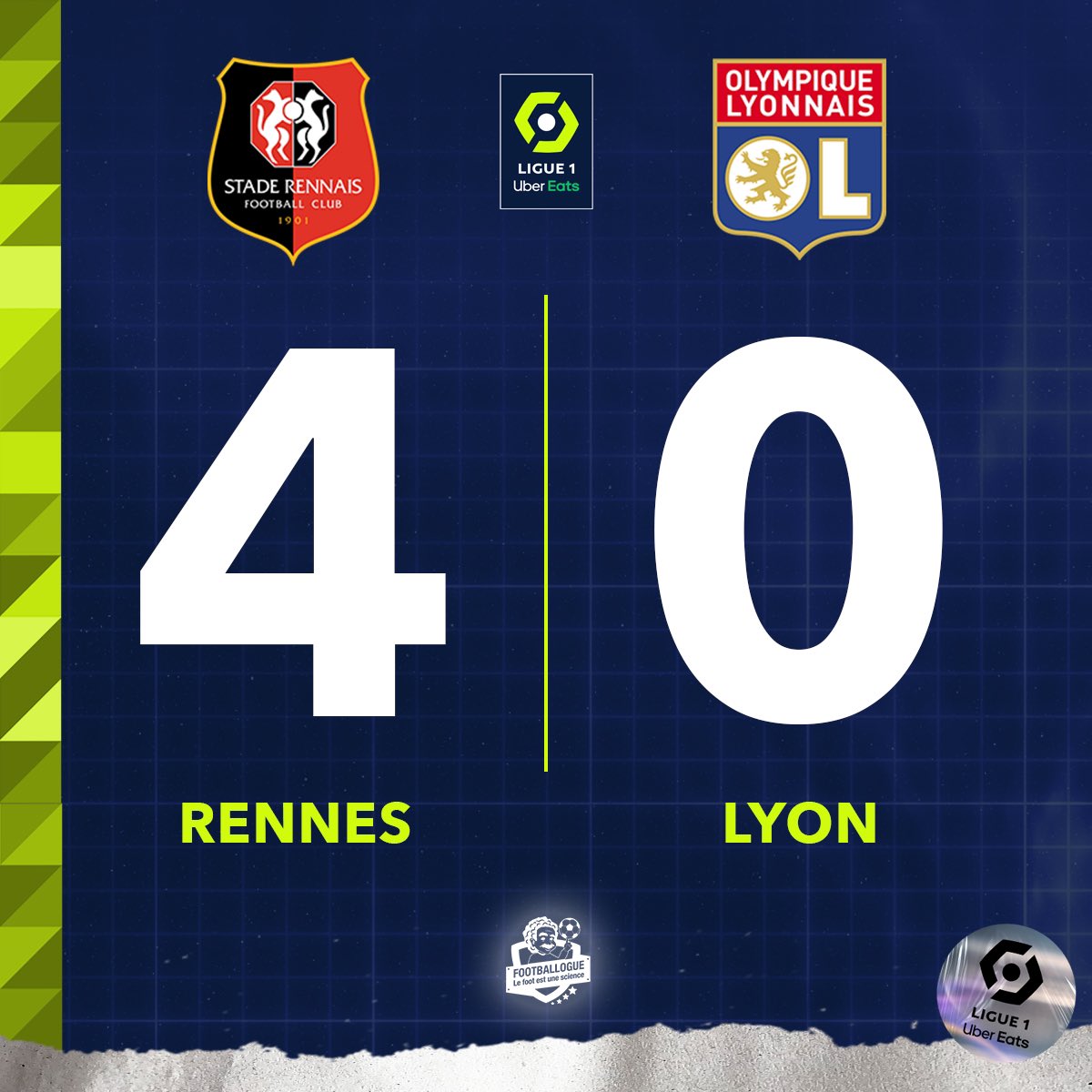 Footballogue's tweet photo. [#L1🇫🇷] RENNES 4-0 LYON

⚽️ BUUUUUUUUUUUT DE TRUFFERT. 

#SRFCOL https://t.co/6LQArnhRNl