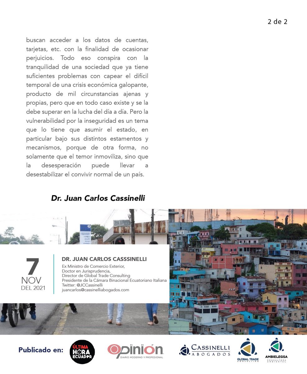 JCCassinelli's tweet photo. Comparto mi comentario de hoy “Vulnerabilidad” @diariopinion @ultimahoraEC @TradeEcuador @Ambielegsa https://t.co/xMt3G4H2g1