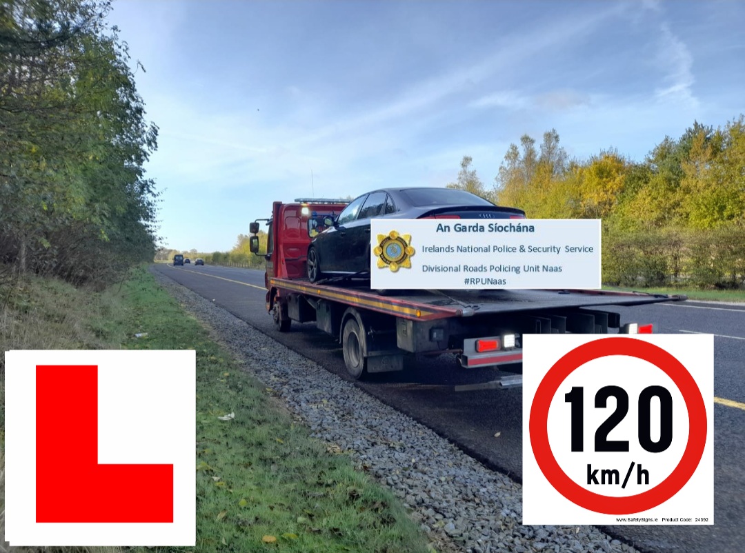 GardaTraffic's tweet image. Roads Policing in Naas detected this motorist speeding at 174 km/h on the M4 
 
- Motorist was an unaccompanied Learner Permit Holder
-Failed roadside test for cannabis and was arrested
-FCPNs issued and vehicle impounded