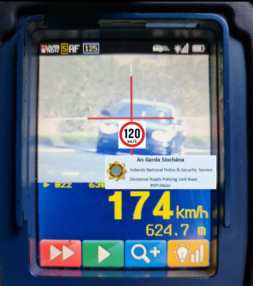 GardaTraffic's tweet image. Roads Policing in Naas detected this motorist speeding at 174 km/h on the M4 
 
- Motorist was an unaccompanied Learner Permit Holder
-Failed roadside test for cannabis and was arrested
-FCPNs issued and vehicle impounded