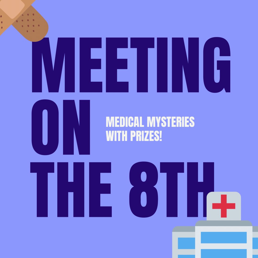 EastMedClub's tweet photo. Hi Med Club members! Tomorrow we will be doing medical mysteries with prizes to those who solve them correctly. Can’t wait to see you there! https://t.co/ns9F5pwXwo