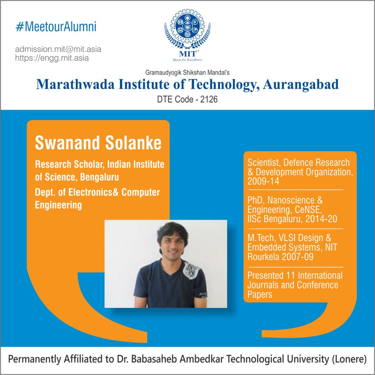 MIT_Updates's tweet photo. #MeetOurAlumni
@iiscbangalore @DRDO_India
#LifeAtMIT #Successful #Placements #Careers https://t.co/rEfLooC2C6
