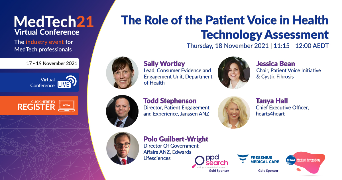 MedTechAus's tweet photo. How do patients see our #HTA system? Do bodies like MSAC truly understand patients’ perspectives of their conditions and how do they measure patient insights in their deliberations? These questions and more will be discussed at #MedTech21.
https://t.co/WmnoaTi46L https://t.co/kKWdnvd3va