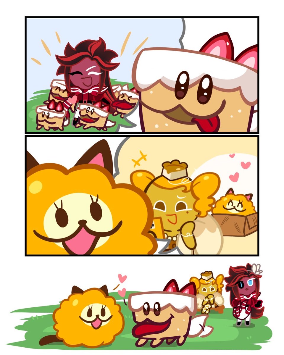 🍰: 다같이 산책할 때 제일 좋아!
🧀: 택배 박스에서 쿠키 관찰하는 게 제일 좋아!
쿠키들도 이런 사랑스런 마음을 알까?🥰

🍰:  I LOVE when we all go for a walk!
🧀:  I love watching Cheesecake Cookie from my cozy little box!
If only the Cookies knew what the pets were talking about!🥰