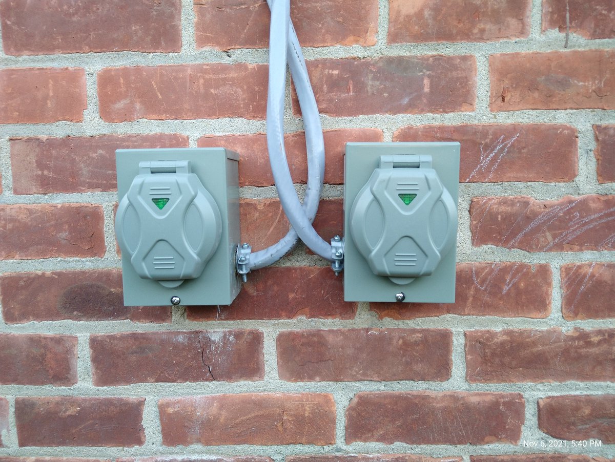 nalramli's tweet photo. Today's #homeimprovement project: #generator inlet boxes installed and wired, but not yet connected to the #electrical panels.  This job was a lot of fun but the hardest part is working with the wires which are quite rigid. https://t.co/75cCw9kgEJ