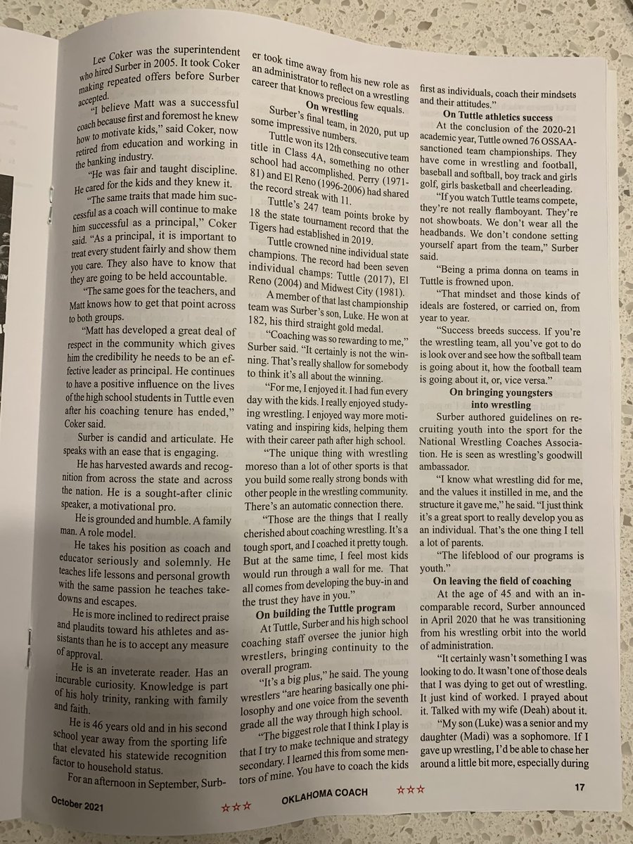 NateGomez's tweet photo. This article on @Coach_Surber in the OK Coaches Association Magazine is really good! 👏👏👏 https://t.co/M9oLXurV2C