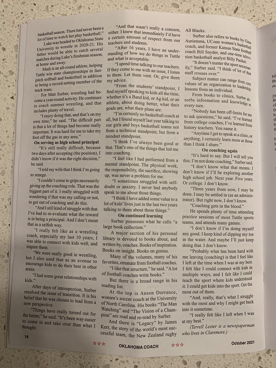 NateGomez's tweet photo. This article on @Coach_Surber in the OK Coaches Association Magazine is really good! 👏👏👏 https://t.co/M9oLXurV2C