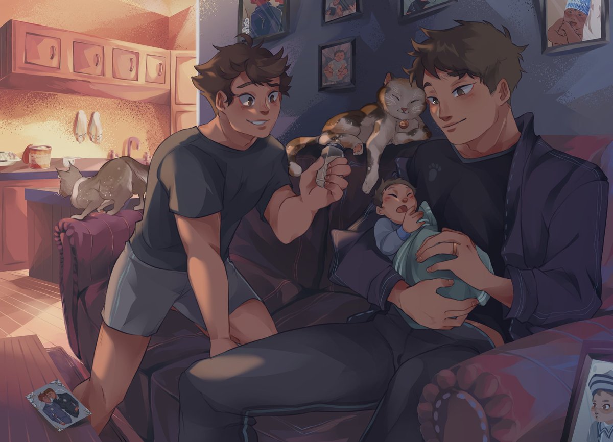My piece for the @ushioikazine, a very loving family just lovingly getting sleep deprived cause of one crying baby
#ushioi #haikyuu

Collabed with @xixuwus for the fic 'Eggs for Breakfast'