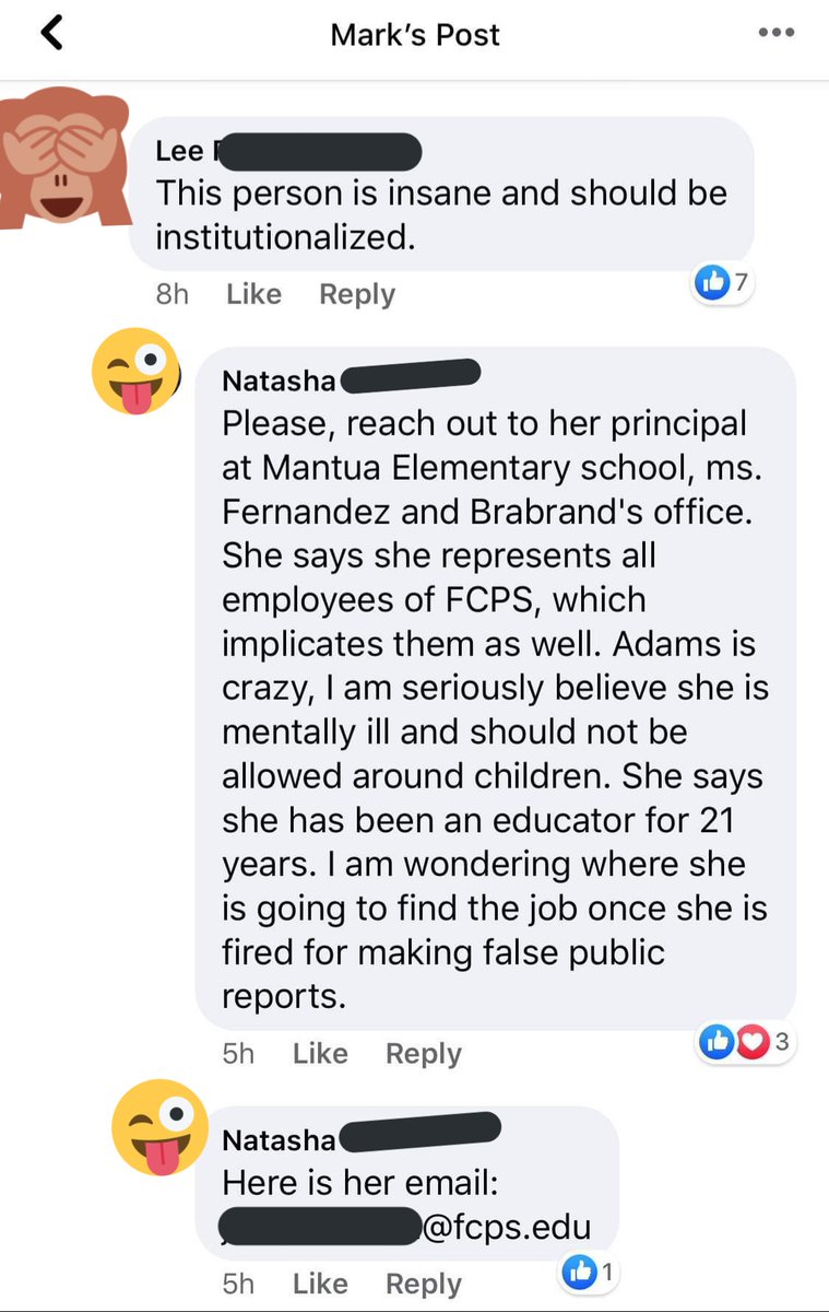 v_theclash's tweet photo. These are all attacks on Kimberly Adams, a lovely librarian, who dared  support teachers as FEA president. In Fall 2020:
🚫Nazanin wished her dead.
🚫Dana (aka Dee Jay) called her "evil."
🚫Natasha and Patricia called her former principal to get her fired. https://t.co/tSNyMiAqhO