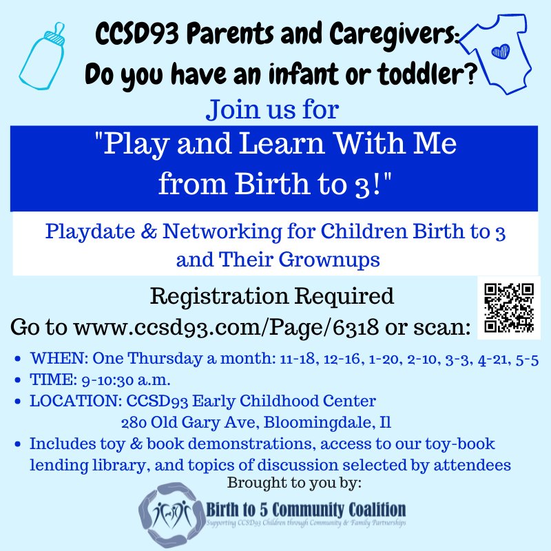 "Play and Learn With Me from Birth to 3" playgroup is fast approaching! Join us on Thursday,  November 18th@9 AM for some fun!!