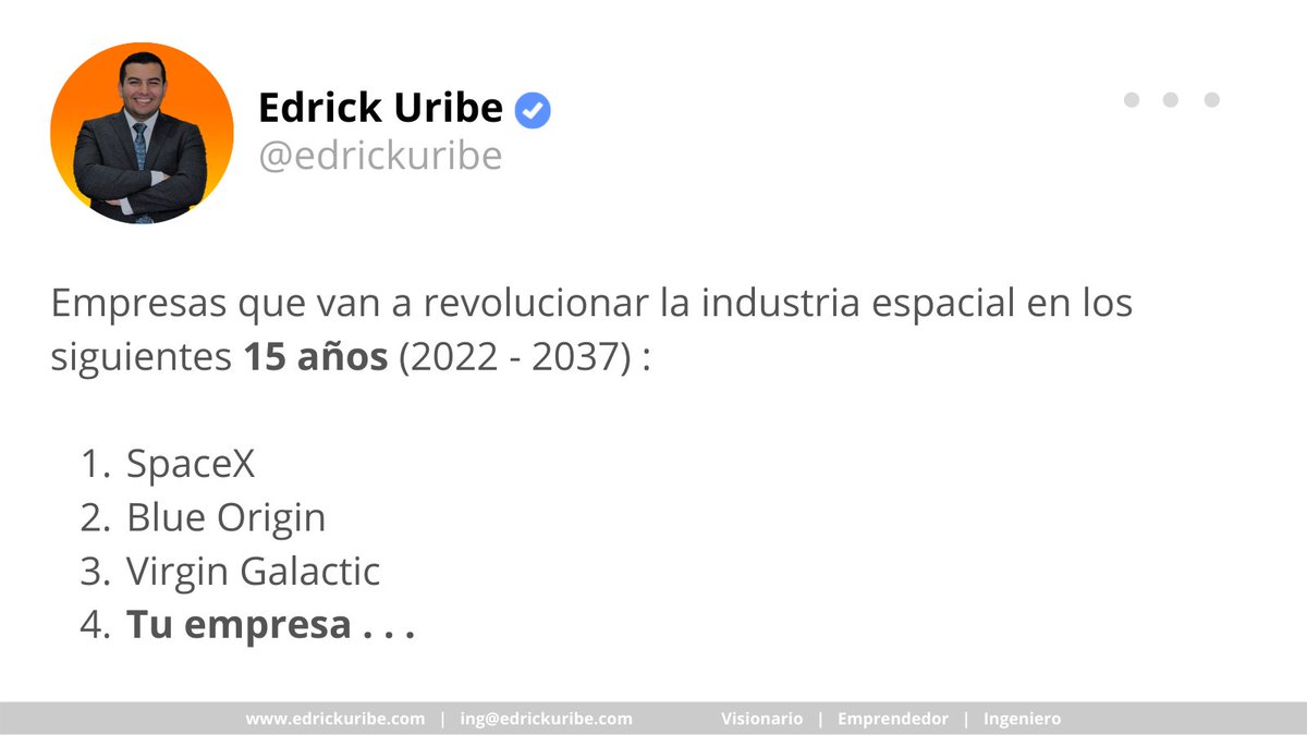 edrickuribe's tweet photo. 35% de los emprendedores en México tienen entre 26 y 34 años, todavía estás a tiempo de crear tu empresa y posicionarte en la nueva carrera espacial. ¿Qué te hace falta y con qué te ayudo? 👈
https://t.co/KGCNPbaP6l https://t.co/0P2TUNinXf
