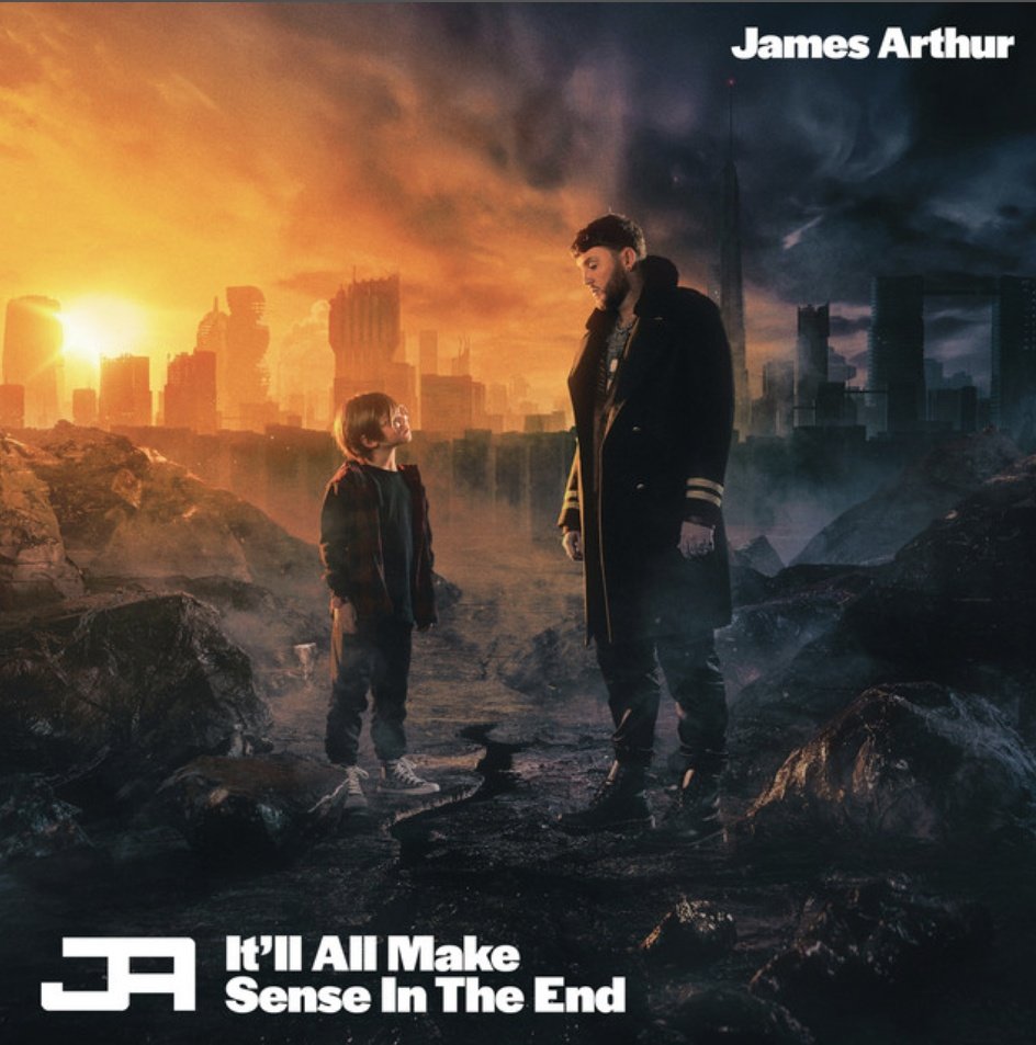 iainsights's tweet photo. Fascinated by the cover for James Arthur's new album:
 - who is the child?
 - what caused the apocalypse?
 - what's that jacket he's wearing all about?
 - title claims 'it'll all make sense in the end' but having listened to the record I'm still clueless? https://t.co/IY44Mmnk2X