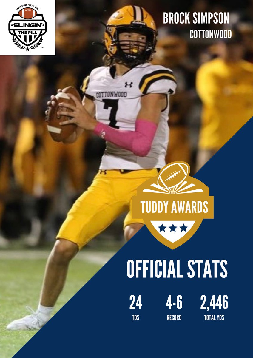 SlingintheP's tweet photo. TUDDY FOR QB OF THE YEAR IN THE CENTRAL SLC REGION GOES TO @BrockSimpson11 OUT OF @CottonwoodHS https://t.co/WGAqNd7ZYj