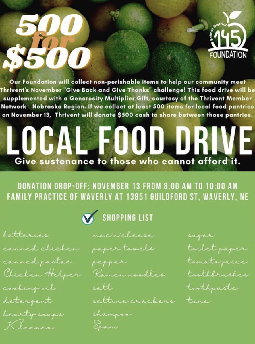 WaverlyStuCo's tweet photo. Waverly Community! If you can, please consider donating clothing and food items this Saturday, November 13th, from 8-10am. Details⬇️ https://t.co/SvsEvK1Sj6