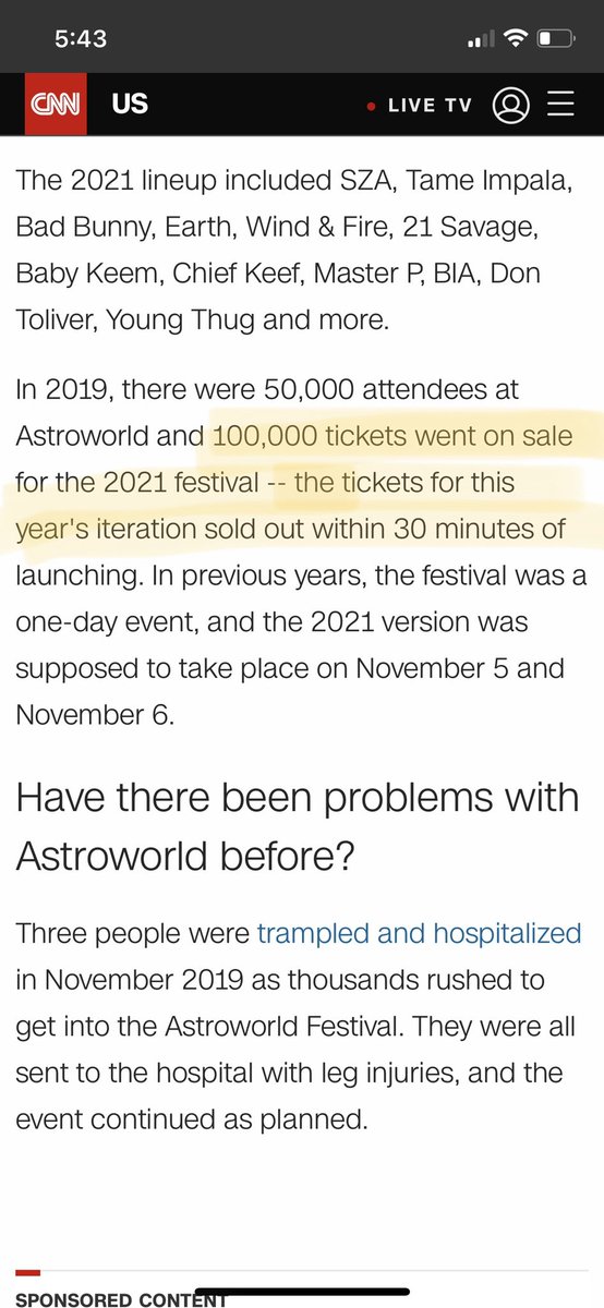 TiredOfTweeter's tweet photo. #TravisScott doubled his show size &amp; sold out 100K tickets in 30 minutes. Then how were there only 50K attendees? Esp considering those that broke in? Articles published *after* Friday’s concert say 50K in attendance at #Astroworld. Every article before that says 100K. Why? https://t.co/O23kTDCtAO