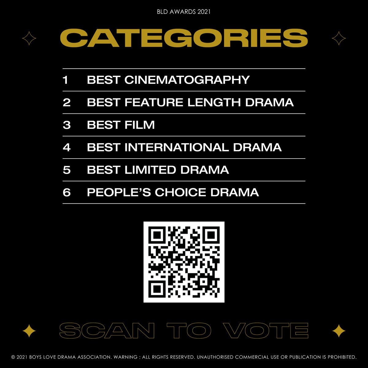 BLDawards's tweet photo. BOYS LOVE DRAMA AWARDS 2021
Official Categories

Scan the QR code to nominate your favourite bl dramas released in 2021 for the #BLDAwards2021!

Coming Soon!
☑️ 2021.12.XX

#BoysLoveDramaAwards #BLDAwards #BLDA #BLDA2021 #OfficialCategories #ComingSoon https://t.co/gBz9gwKTNN