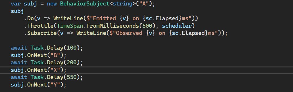 noseratio's tweet photo. #TIL, there's an important difference in #RxNET between Throttle(timeSpan, scheduler) and Throttle(timeSpan).ObserveOn(scheduler).
Below, only Y will be observed with the former, but both X and Y with the latter. Rx is fun! https://t.co/YfX7oiS9Gw
#dotnet #csharp #reactivex https://t.co/qfV2Q9y2lc