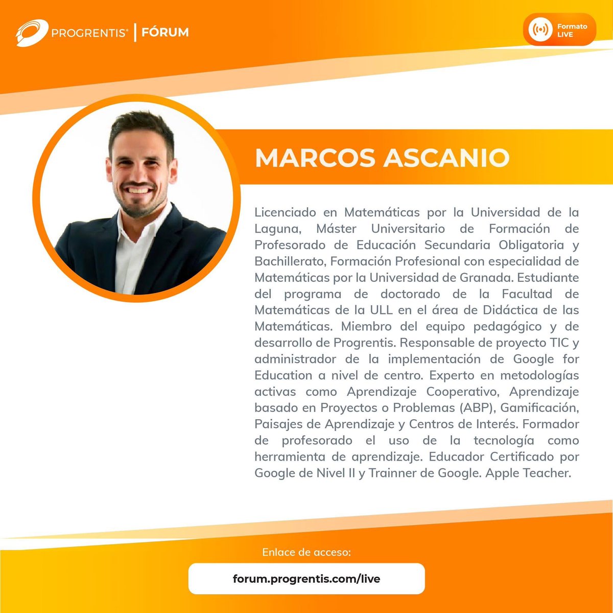 Progrentis (@progrentis) on Twitter photo Te invitamos a nuestro webinar SIN COSTO dirigido a directores, profesores y educadores «Genera Contenidos digitales atractivos (Genially y Canva)» impartido por <a href="/Marcos_Ascanio/">Marcos Ascanio</a>.
forum.progrentis.com 💻 Te invitamos a nuestro webinar SIN COSTO dirigido a directores, profesores y educadores «Genera Contenidos digitales atractivos (Genially y Canva)» impartido por <a href="/Marcos_Ascanio/">Marcos Ascanio</a>.
forum.progrentis.com 💻