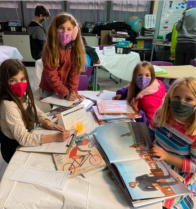 A2Eberwhite's tweet photo. Third graders in Ms. Burnstein's class enjoyed a delightful book tasting at the Book Love Cafe on Friday. Readers dabbled in a variety of nonfiction genres to get a flavor for their upcoming reading unit #welovereading #a2getherstrong https://t.co/C4OX35GtTp
