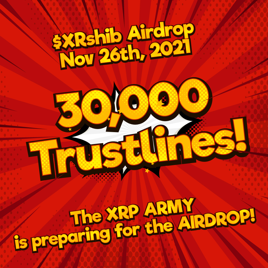 50k XRSHIB GIVEAWAY to 5 random people who:

1. Heart, Retweet + Tag 5 friends + hashtags below

Thanks Everyone #Xrshib hit 30k Trustlines!

#XRPArmy  #XRPCommunity #XRPL #ShibaArmy #dogearmy #cryptocurrecy #Cryptos #Xumm #airdropalert #AirdropCrypto #airdrop #airdrops #memecoin
