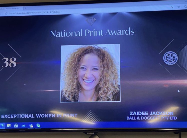 ballanddoggett's tweet photo. Congratulations @zaideejackson our BDM in VIC for winning ‘Exceptional Women in Print 2021’ at the National Print Awards!! We are so proud of you and you are truely deserving of this award.

National Print Awards by @printing_industries 
Award Sponsored by @currie_group https://t.co/6WrB5uSXc1