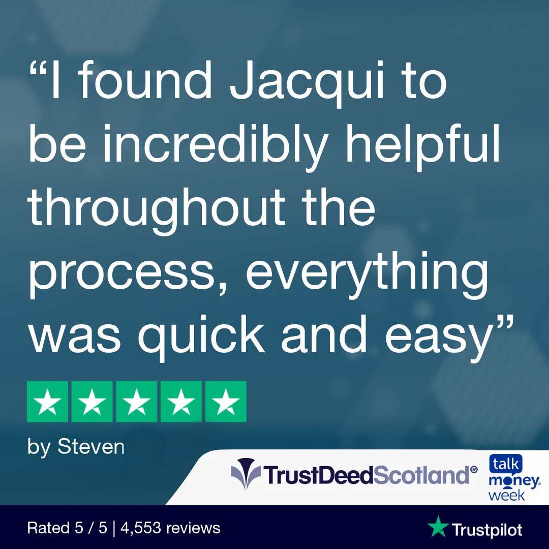 TrustDeedScotl's tweet photo. 🆕󠁧󠁢󠁳󠁣Trust Deed Scotland® @Trustpilot review.
★★★★★ by Steven.

Get help with unaffordable debt in #scotland. Check out our reviews on Trustpilot where our customers talk about their own experiences.

#debtfreestories #lifeafterdebt #talkmoneyweek #talkmoney #talkdebt
