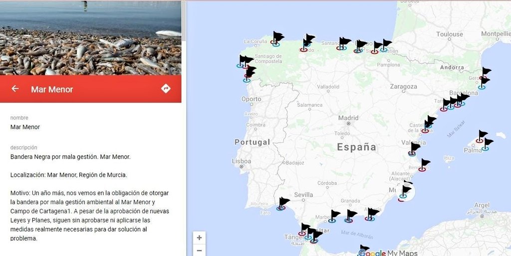 silviapm99's tweet photo. #DCSUVA #Primaria1VA #Espacio
El abuso de la actividad agraria y turística está provocando que, paradojicamente, las playas del Mar Menor sean de los peores destinos vacacionales. En el mapa siguiente se pueden observar las banderas negras de las playas españolas. https://t.co/nLedrOH1SQ