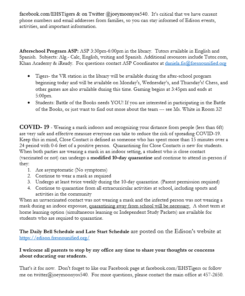 Please review Edison's weekly school messenger for week 14 Nov. 8-12 for important school information.