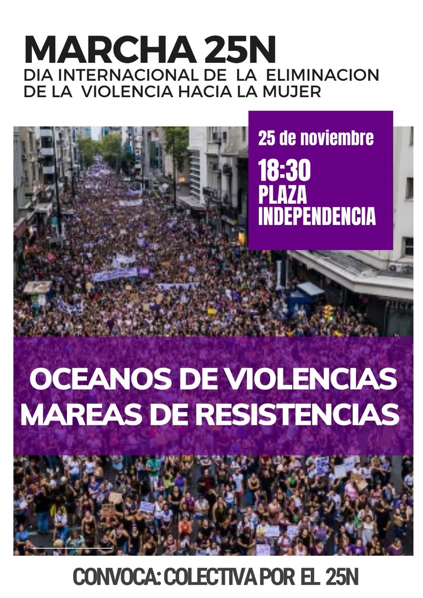 TuanaAndrea's tweet photo. Este 25 de noviembre marchamos denunciando un océano de violencias hacia las mujeres. Nos concentramos en Plaza Independencia, para formar mareas de resistencias. #OceanosDeViolencias
#MareasDeResistencias
25N/1830/Plaza Independencia. https://t.co/DieYmtlkTq
