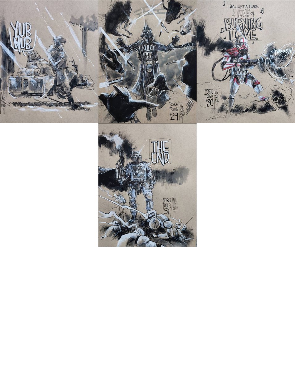 towersmarked's tweet photo. Revisited FORCETOBER after a week closing the book. Thanks to everyone who expressed interest in the pieces, decided to hold on to them for now. Probably be doing some open-themed doodles that'll be available for purchase, soon. Cheers!
#starwars #inktober #inktober2021 https://t.co/Mh26xq90Sc
