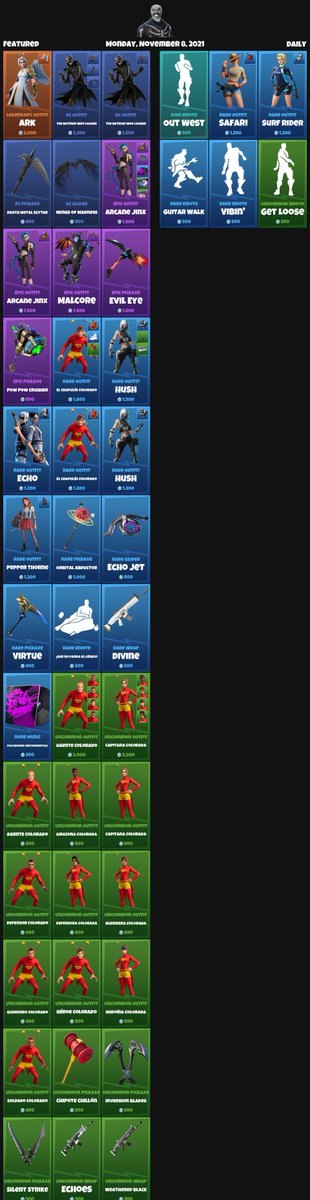 FNBRITMSHOP's tweet photo. #Fortnite Item Shop for Monday, November 8, 2021 https://t.co/1t3KGFR0yU