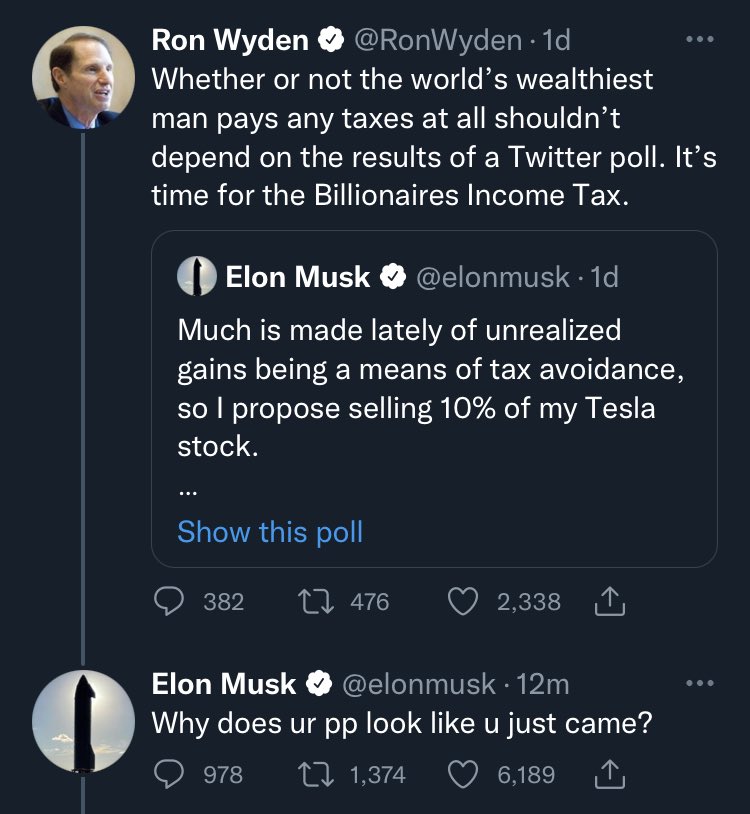 TrumpyHaiku's tweet photo. @elonmusk @RonWyden Dear documentarians of the future: yep, this happened. https://t.co/fPN8epZC2n