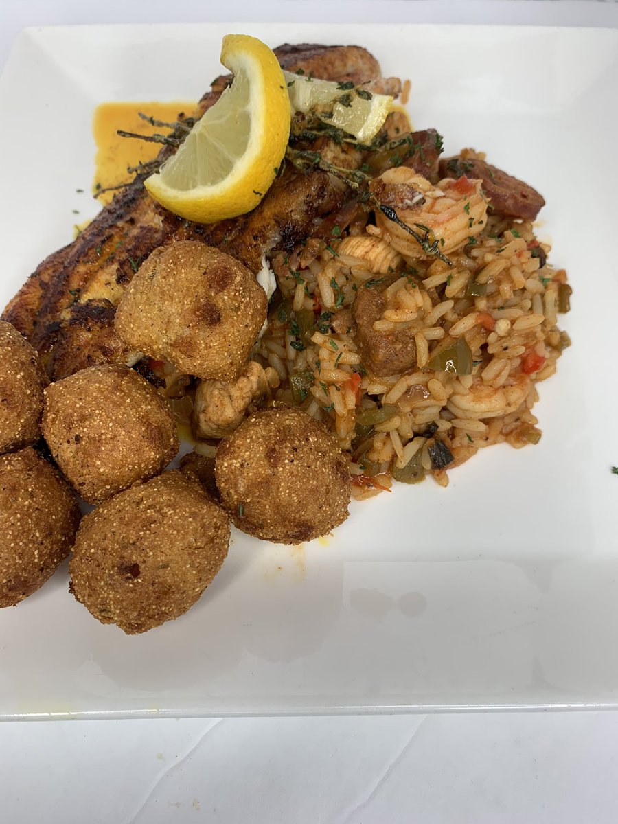 Chef_VNell's tweet photo. Pan Seared Catfish w/Cajun Spicy Garlic Butter & Jambalaya & Hushpuppies #chefvnell #cheflife #chefsofinstagram #creolefusion #creole #creolefood #chefworld #truecooks #cajun #cajunfood #neworleansfood #goodfoodgoodlife #chefstable #kitchenbeast #ironchef #gottahaveit https://t.co/rLTpMyPTnv