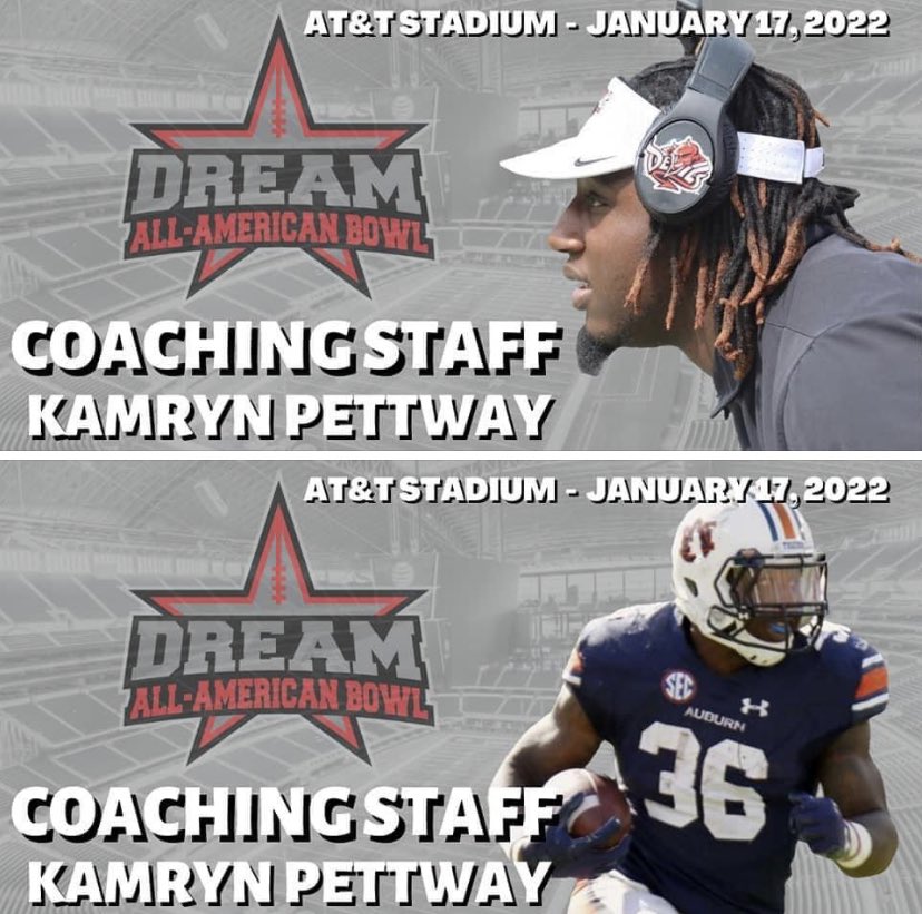 The Dream All-American Bowl Committee is excited to announce Kamryn Pettway as an assistant coach in the Dream All-American Bowl. He is currently a coach at Banks Academy in Alabama! 

Kamryn played RB at Auburn University from 2014-2018. In 2016, he was first team All-SEC.