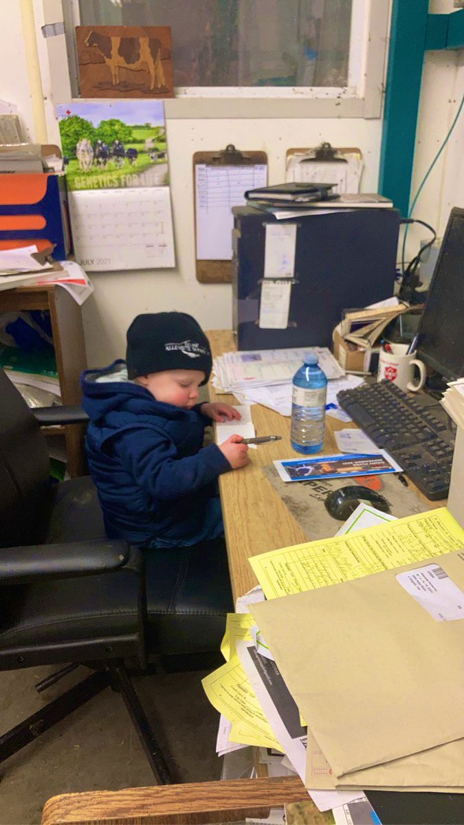 Boss man in the office getting things organized for Monday morning