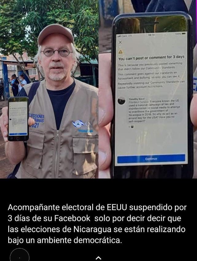Esta es la gran democracia que dice tener EEUU suspendiendo cuenta de Facebook a periodista que publican la verdad de este proceso electoral
#NicaraguaTriunfa
#TrabajoPazProsperidad
#EleccionesSoberanas2021