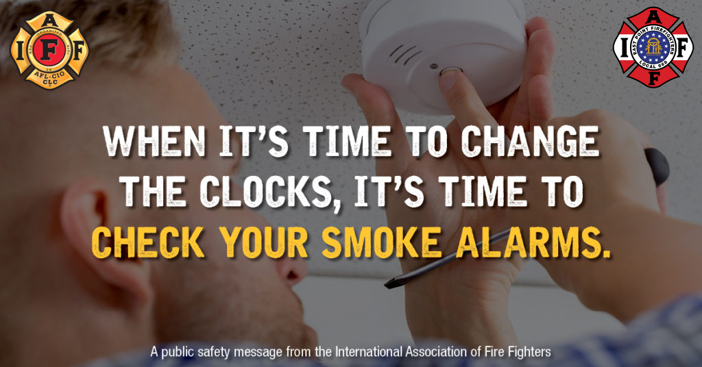 Two-thirds of home fire deaths result from broken smoke alarms. Check your smoke alarms when you change the clock. #IAFF #IAFFSafetyTips #EastPointFFs
