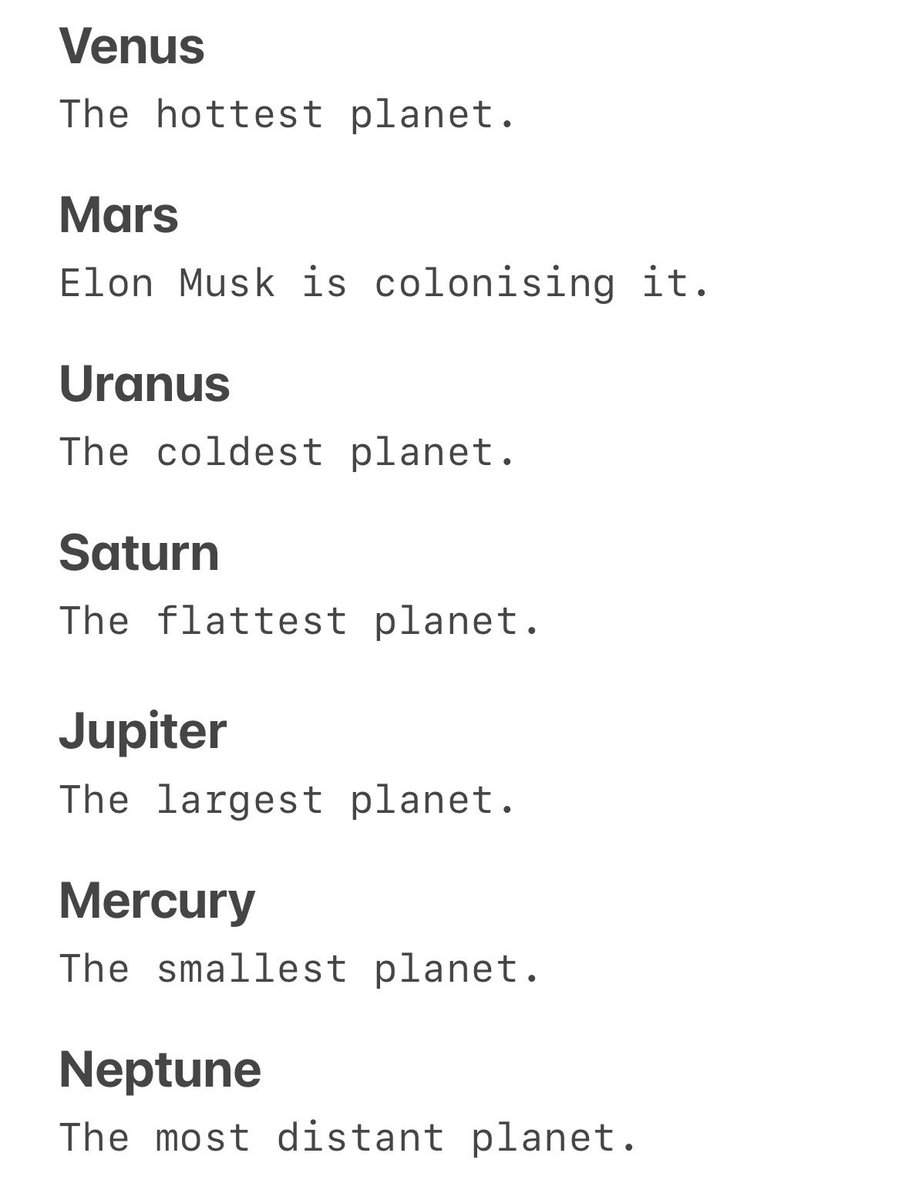 choosoneme's tweet photo. The 7 planets and their distinctive features.

#Venus #Mars #Uranus #Saturn #Jupiter #Mercury #Neptune https://t.co/oCKbowypv5
