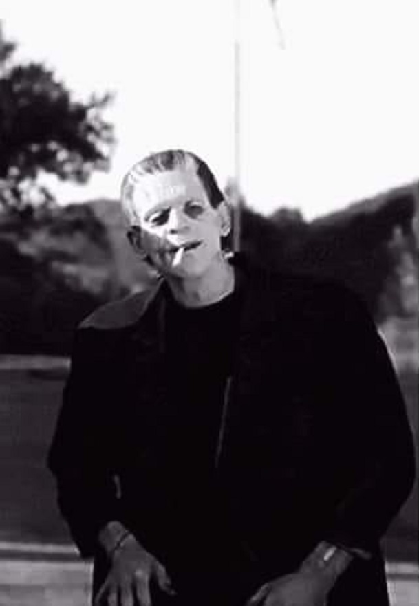 Boris Karloff has a smoke on the set of 'Frankenstein' Universal (1931)