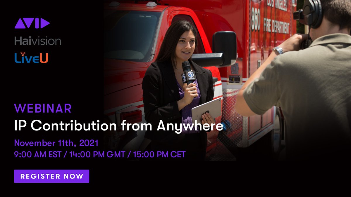 AvidMCentral's tweet photo. Join our webinar with @LiveU and @Haivision to discuss trends in IP adoption and the workflows possible on-premises and in the cloud

▶️ https://t.co/8zSEoOnGw8

#webinar #liveu #haivision #ip #ipcontribution #broadcast #cloud #avid https://t.co/5dCeh0SsIj