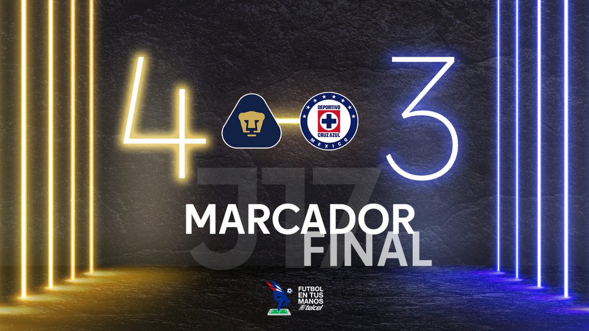 Marcador final <a href="/Telcel/">Telcel</a>⏱

¡Gracias por creer en nosotros, estamos en la fase final! 

#ComoDebeSer #SoyDePumas
