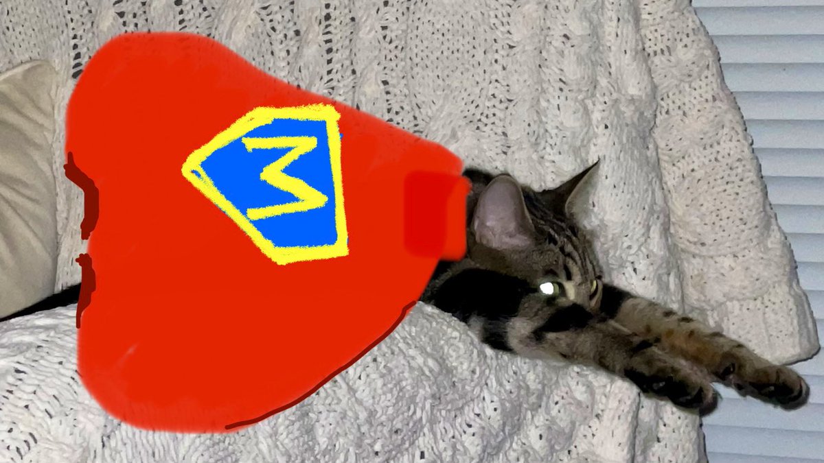 linzykosty's tweet photo. Our cat falls asleep on the chair like this so it’s only fitting I drew a cape on him.
#MartyMcGee #SuperKitty #CatsOnTwitter https://t.co/wIMaqWbADm