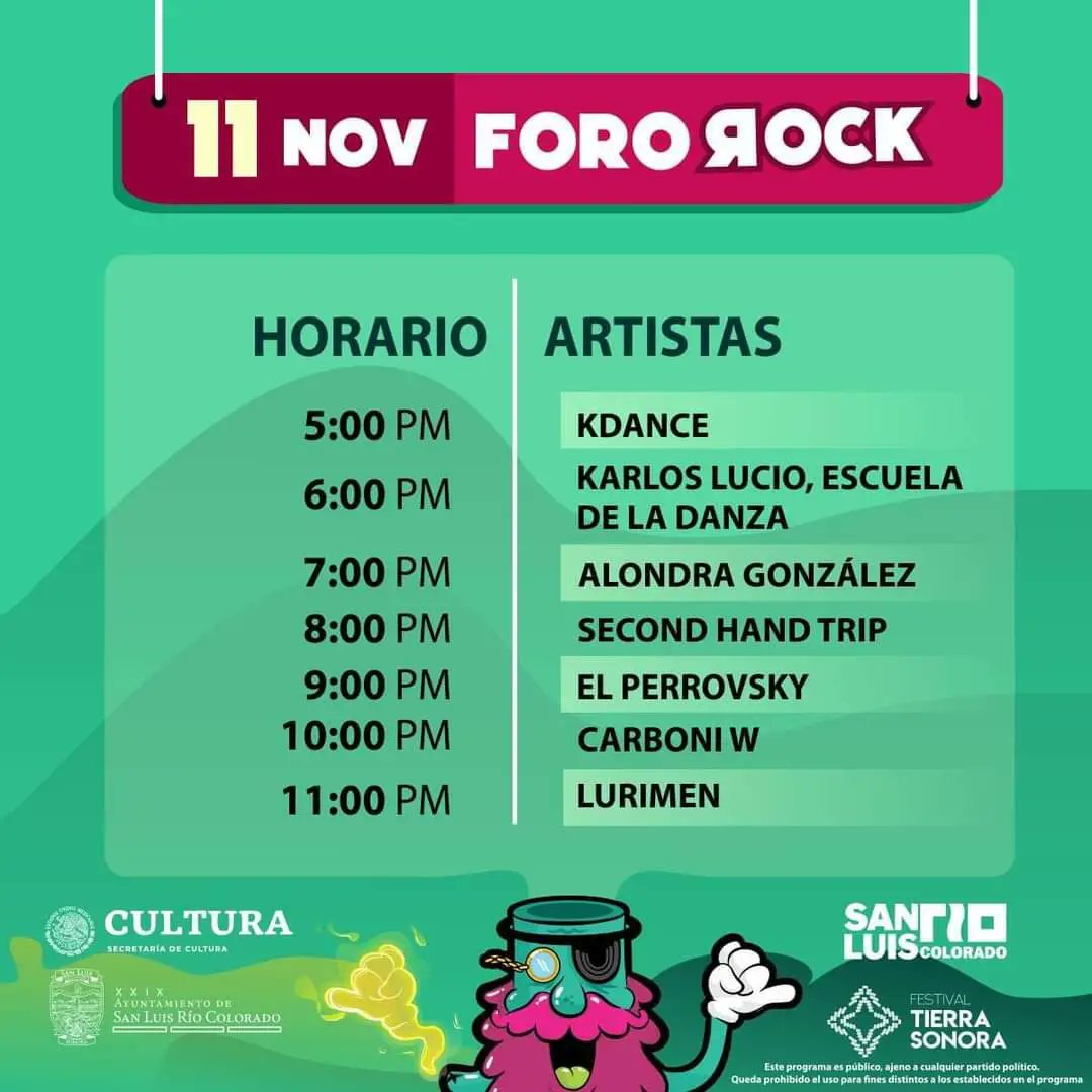 AytodeSlrc's tweet photo. El ⚡️☠️ #ForoRock ☠️⚡️del Festival Tierra Sonora ¡viene con todo!
Son 4 días de presentaciones de #PuroTalentoLocal. . . Así que ya sabes, del 11 al 14 de noviembre ¡#FugaPalTierra!
#SigamosTransformandoSanLuis #FTA2022 https://t.co/VyzhceuF3N
