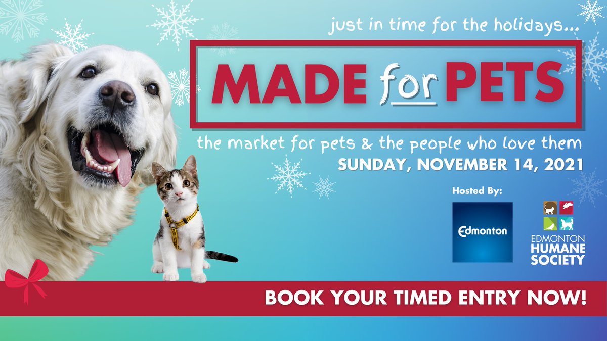 EdmontonHumane's tweet photo. Take a few minutes of that extra hour we gained today & remember to book your entry for next Sunday's #MadeForPets: Holiday Edition market!
Join us & our friends from @CityofEdmonton Animal Care & Control Centre along with 20 talented, local vendors --> https://t.co/lklmPUiSB6 https://t.co/tKXLXAnWL4