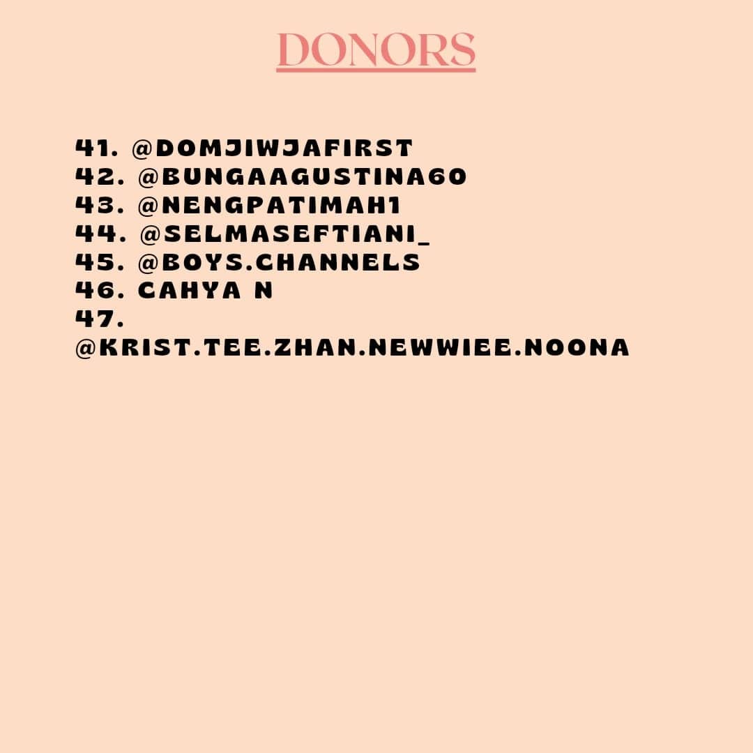 JaHome_ina's tweet photo. Berikut ini daftar nama donatur yang sudah berpartisipasi di project "Love You from DomJiw Indonesia". See you on the next project guys 🤗

#ด้อมจิ๋ว #DomJiw
#จาเฟริสท์ #JaFirst 
#DomJiwINA_Project https://t.co/wAQiss24OF