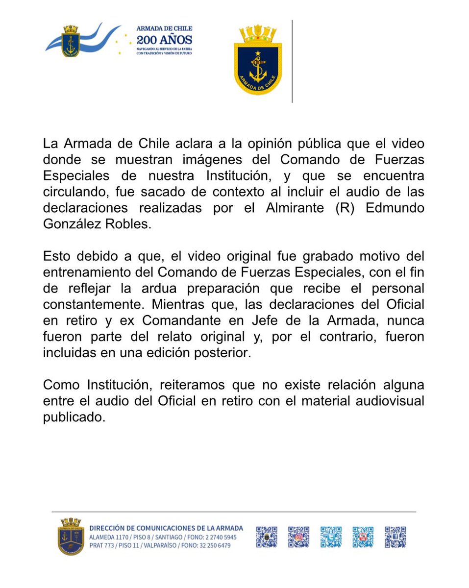 Comunicado Armada de Chile