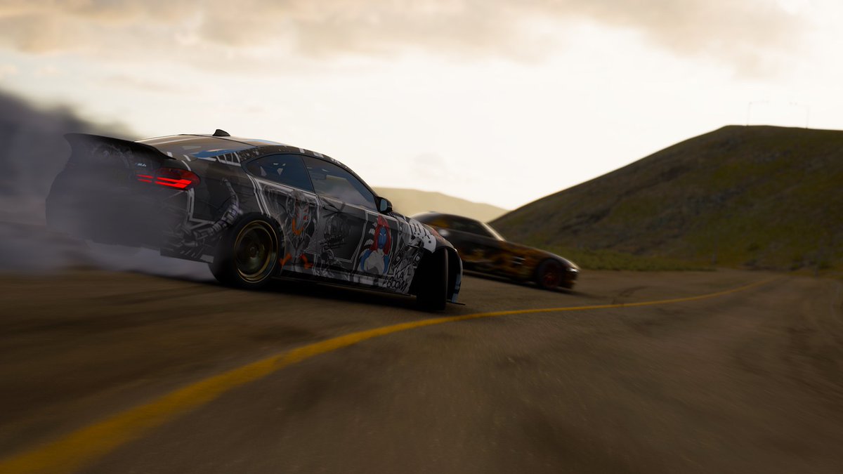 ArtyFtc's tweet photo. Having some fun down the winding mountain road with @TheeSadie. Liveries on both cars are done by @mesasphere (IceRabbitDesign) looking great together. https://t.co/QJBtV3NRmr