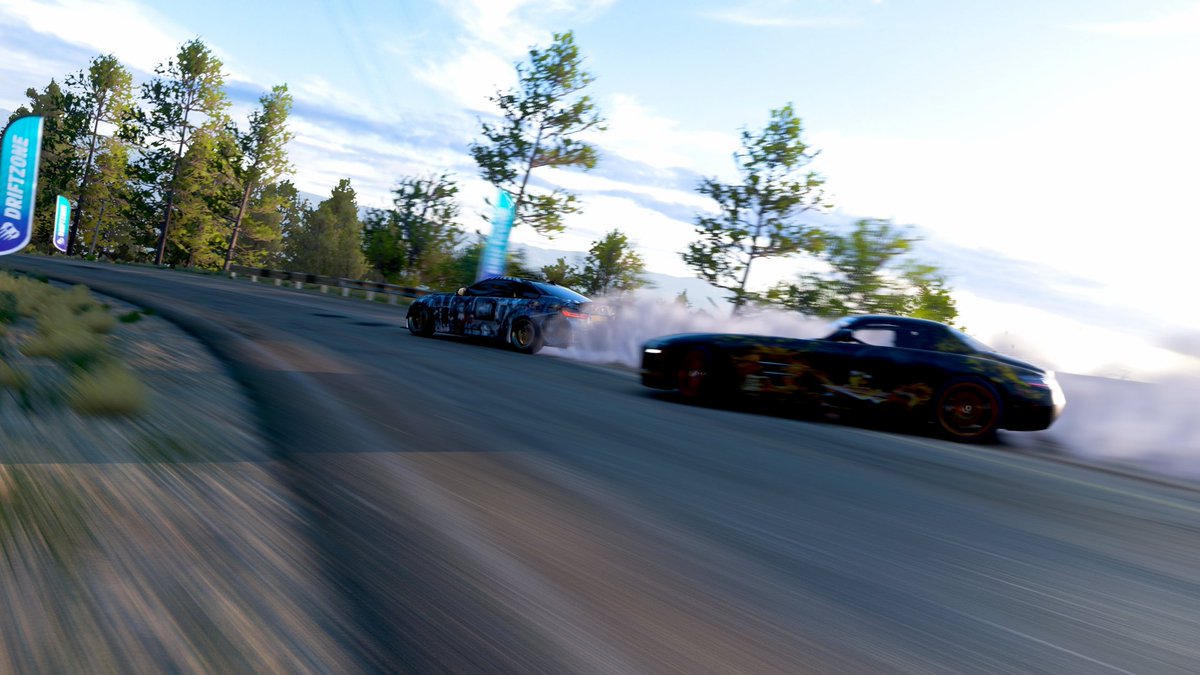 ArtyFtc's tweet photo. Having some fun down the winding mountain road with @TheeSadie. Liveries on both cars are done by @mesasphere (IceRabbitDesign) looking great together. https://t.co/QJBtV3NRmr