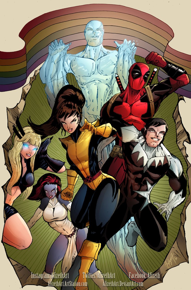 AfizethArt's tweet photo. Recolor of one of my previous drawing published on https://t.co/pW1UEUNHay Line it is Drawn
#XMen #Pridemonth #pridemonth2021 #kittypride #Northstar #Magik #Mystique #Iceman #Deadpool #LineitisDrawn #Afizeth https://t.co/jZTmR9wtlb
